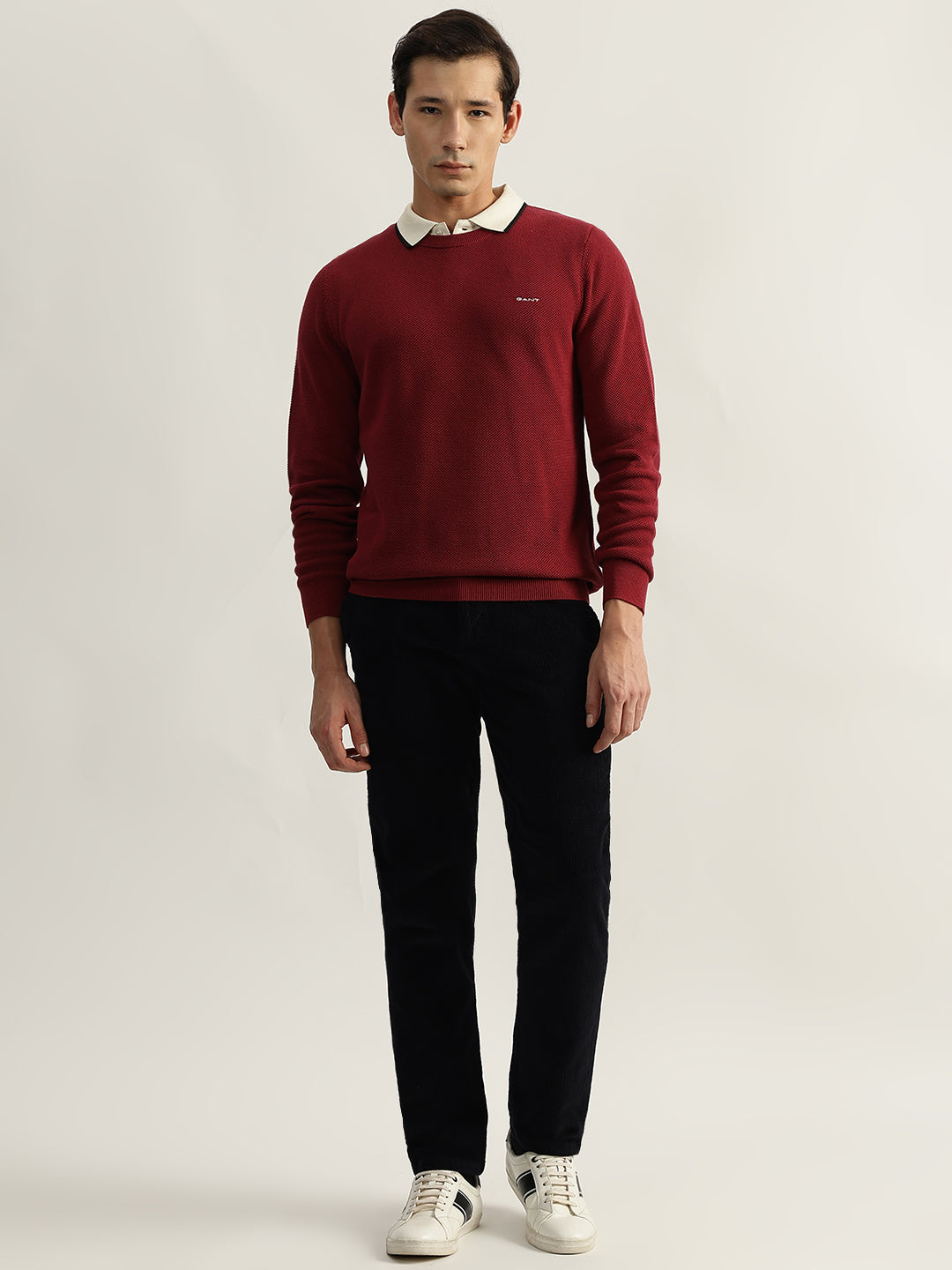 Gant Men Red Solid Round Neck Full Sleeves Pullover Style Sweater