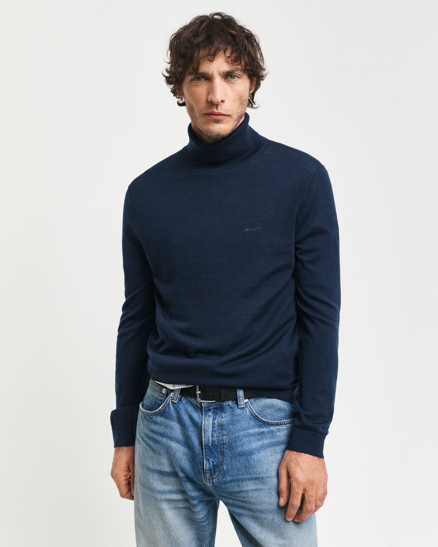 Gant Men Blue Solid Turtle Neck Full Sleeves Pullover Style Sweater