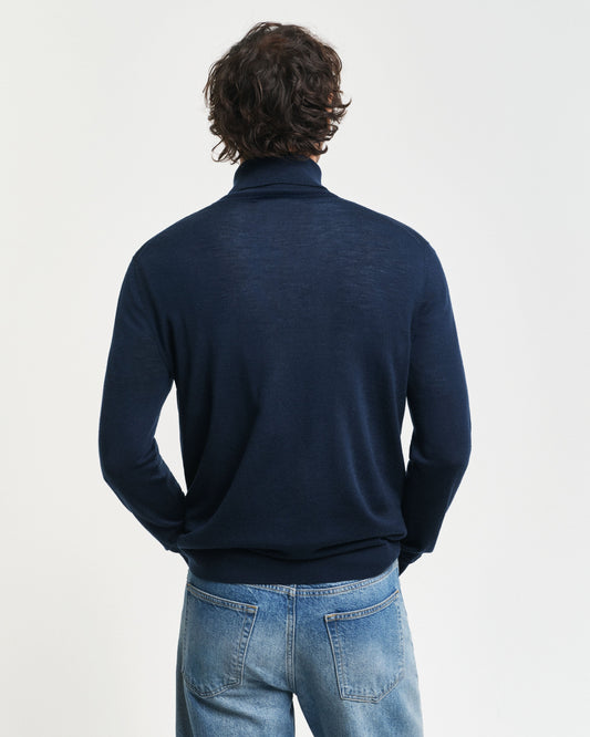 Gant Men Blue Solid Turtle Neck Full Sleeves Pullover Style Sweater