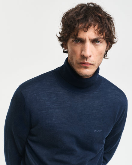 Gant Men Blue Solid Turtle Neck Full Sleeves Pullover Style Sweater