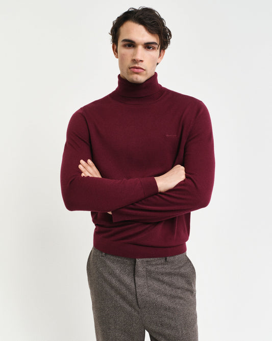 Gant Men Wine Solid Turtle Neck Full Sleeves Pullover Style Sweater