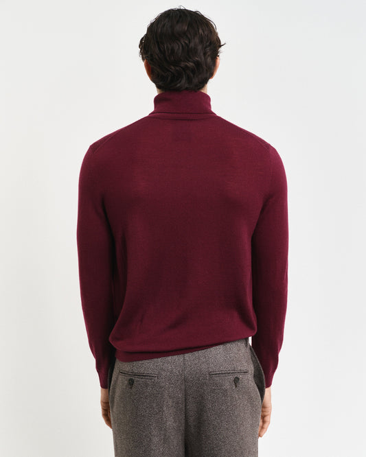 Gant Men Wine Solid Turtle Neck Full Sleeves Pullover Style Sweater