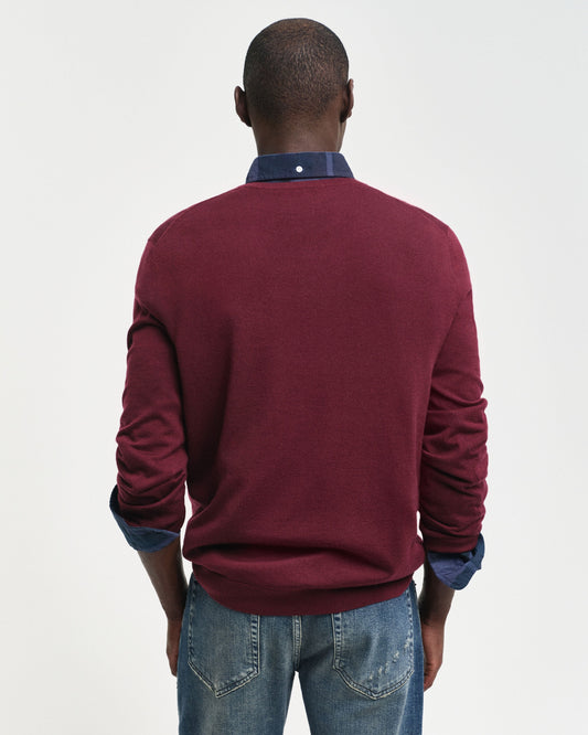 Gant Men Wine Solid V-Neck Full Sleeves Pullover Style Sweater