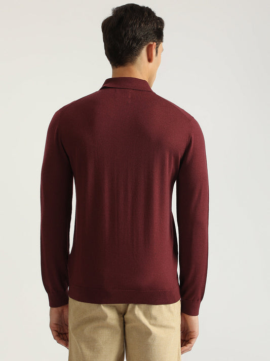 Gant Men Red Solid Collared Full Sleeves Pullover Style Sweater