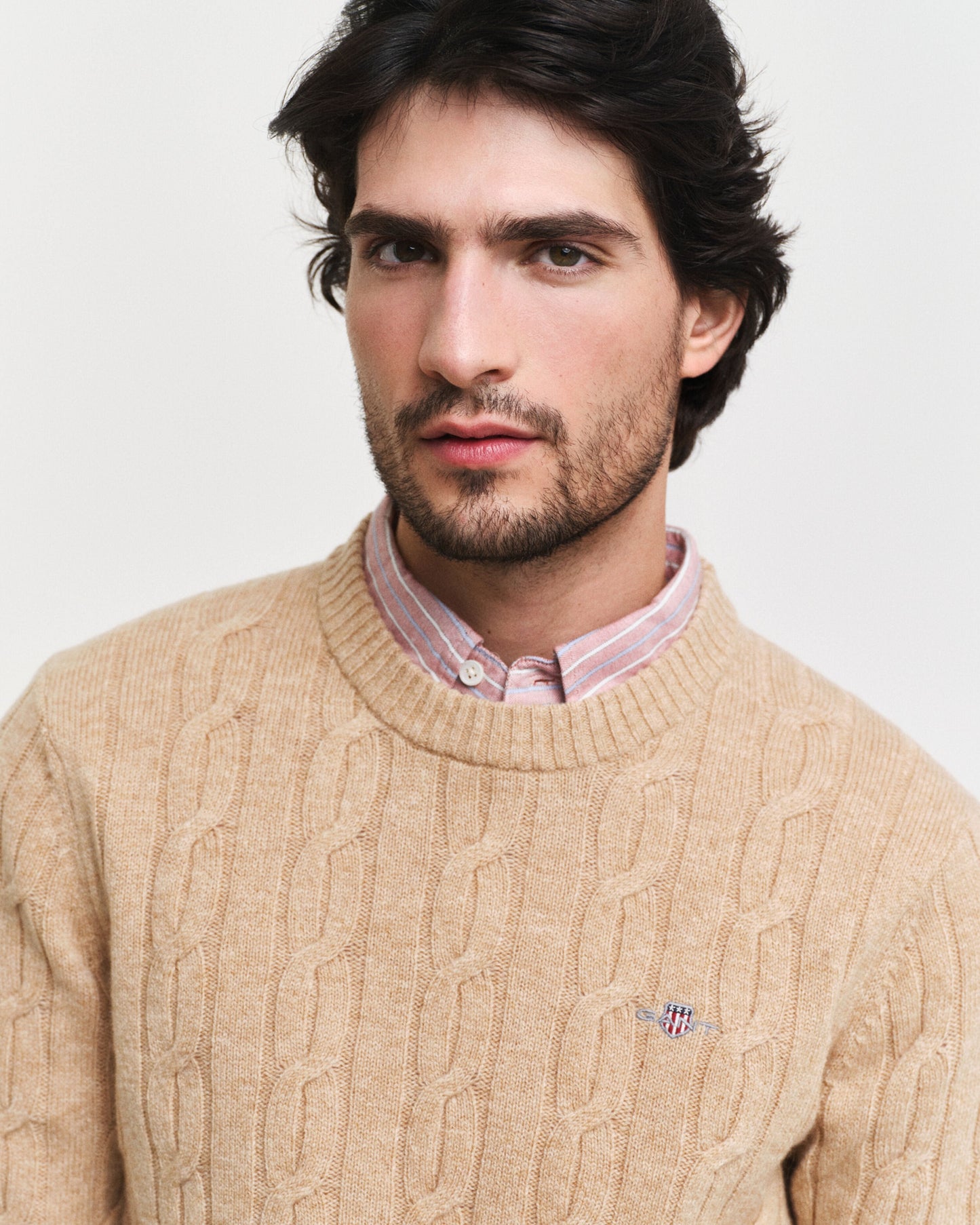 Shop Gant Men Beige Solid Round Neck Full Sleeves Pullover Style