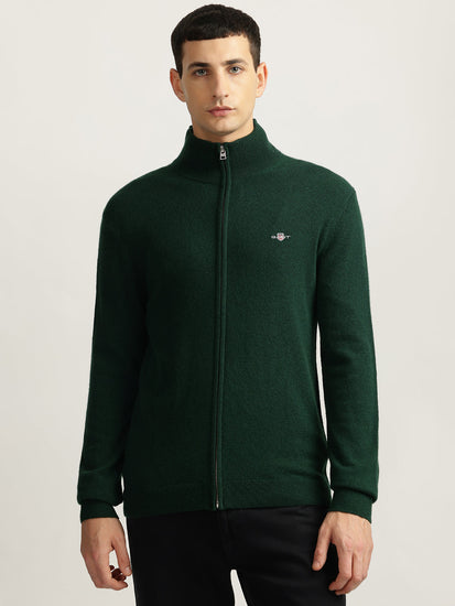 Gant Men Green Solid High Neck Full Sleeves Sweater