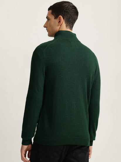 Gant Men Green Solid High Neck Full Sleeves Sweater