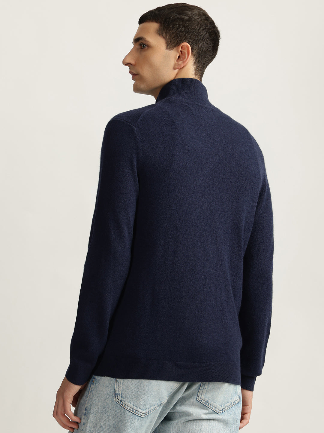 Gant Men Navy Blue Solid High Neck Full Sleeves Sweater