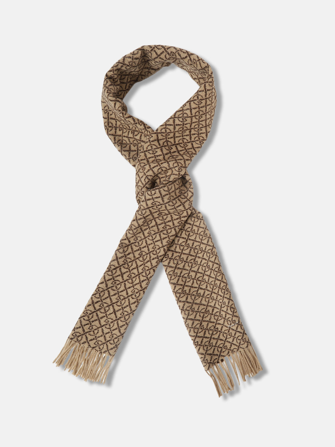 Gant Men Khaki Geometric Fringed Scarf