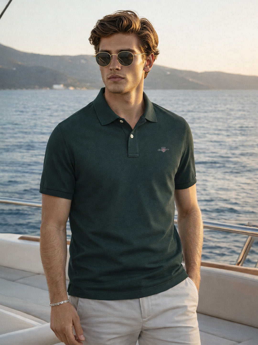 Gant Men Green Solid Polo Tshirt