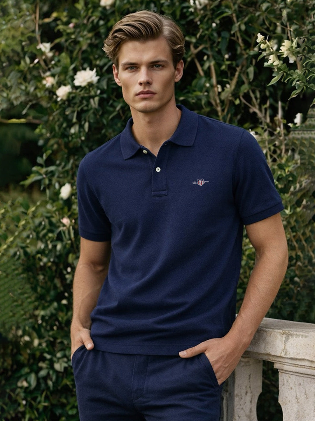 Gant Men Blue Solid Polo Tshirt