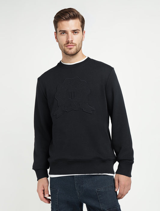 Gant Men Black Solid Crew Neck Sweatshirt