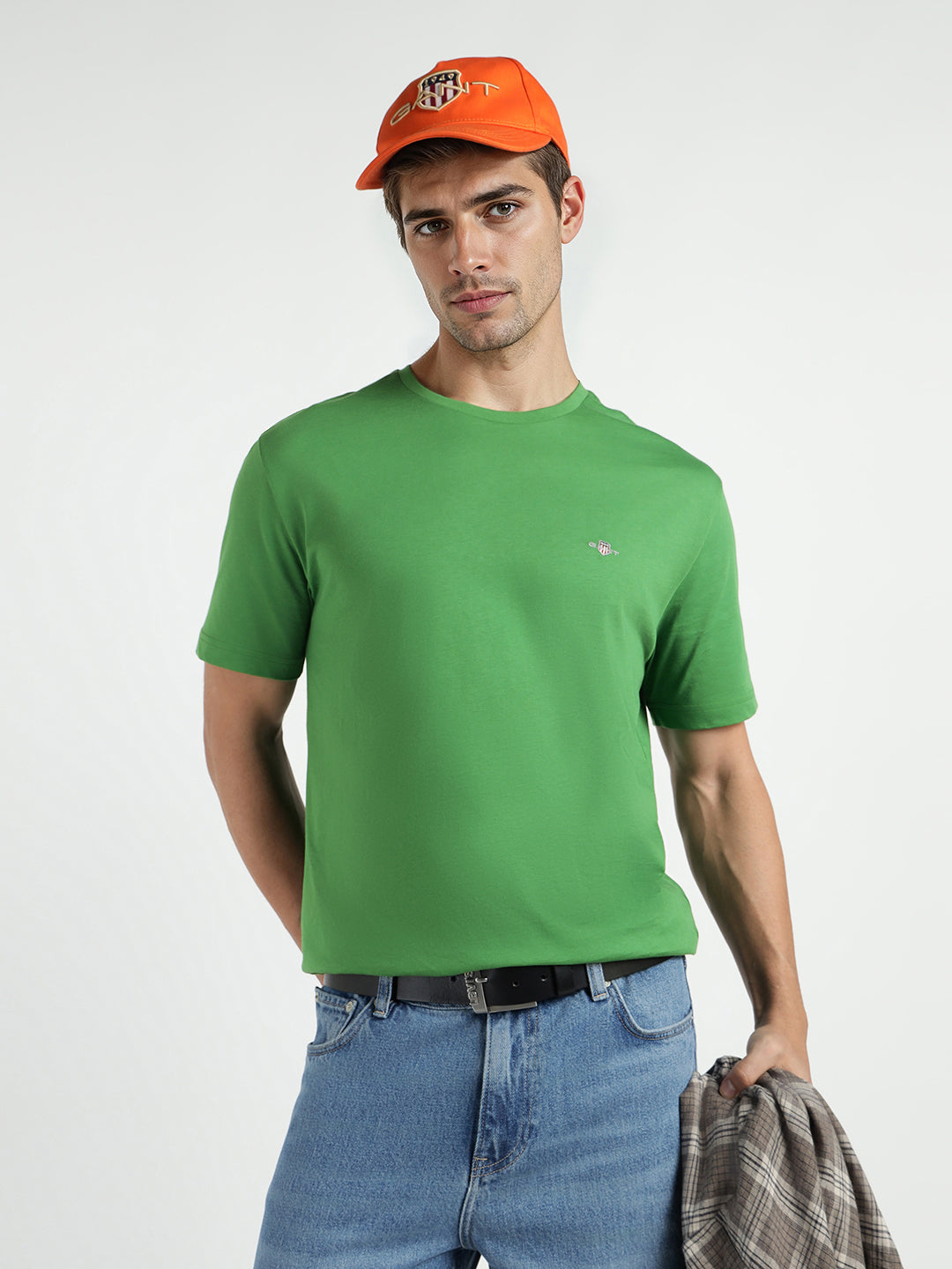 Gant Men Green Solid Crew Neck Tshirt
