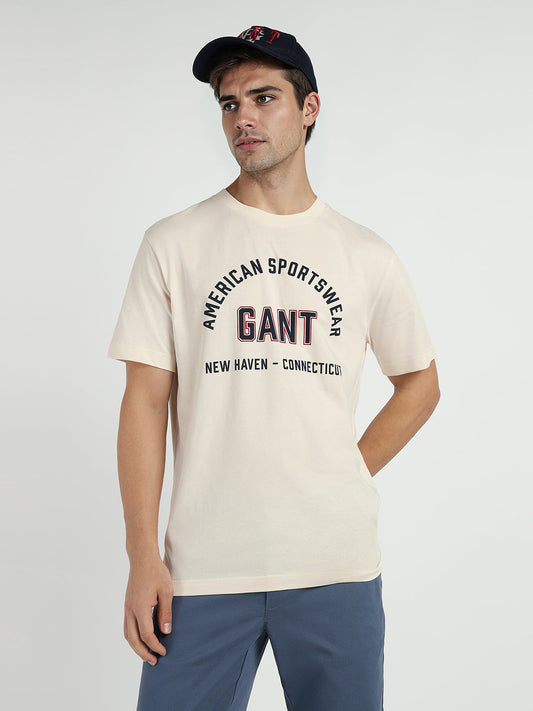 Gant Men Cream Printed Crew Neck Tshirt