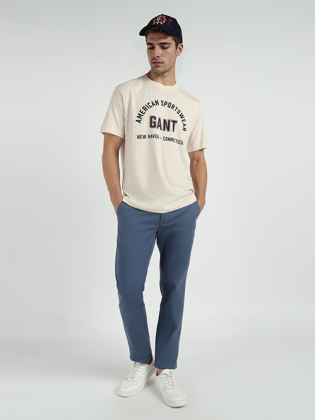 Gant Men Cream Printed Crew Neck Tshirt