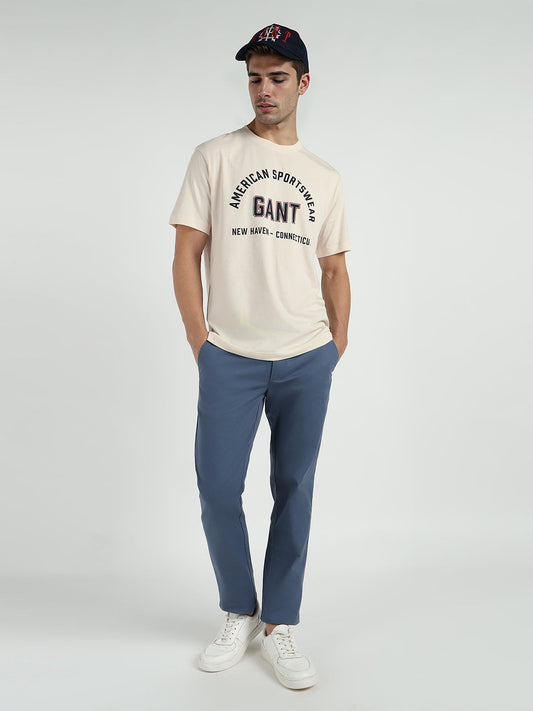 Gant Men Cream Printed Crew Neck Tshirt
