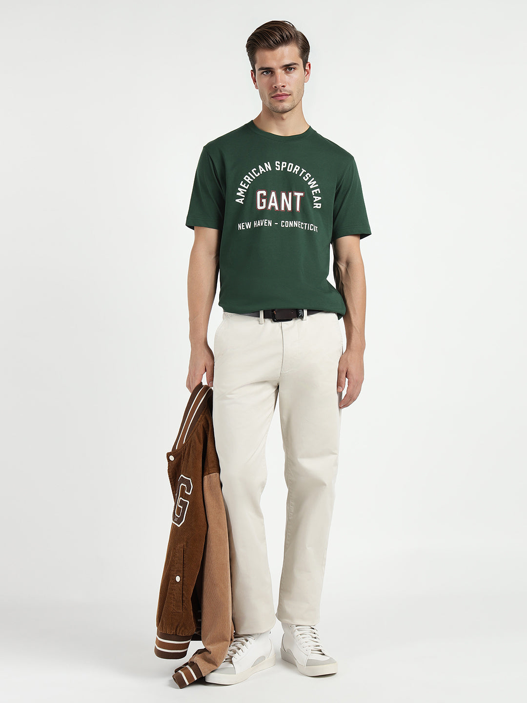 Gant Men Green Printed Crew Neck Tshirt