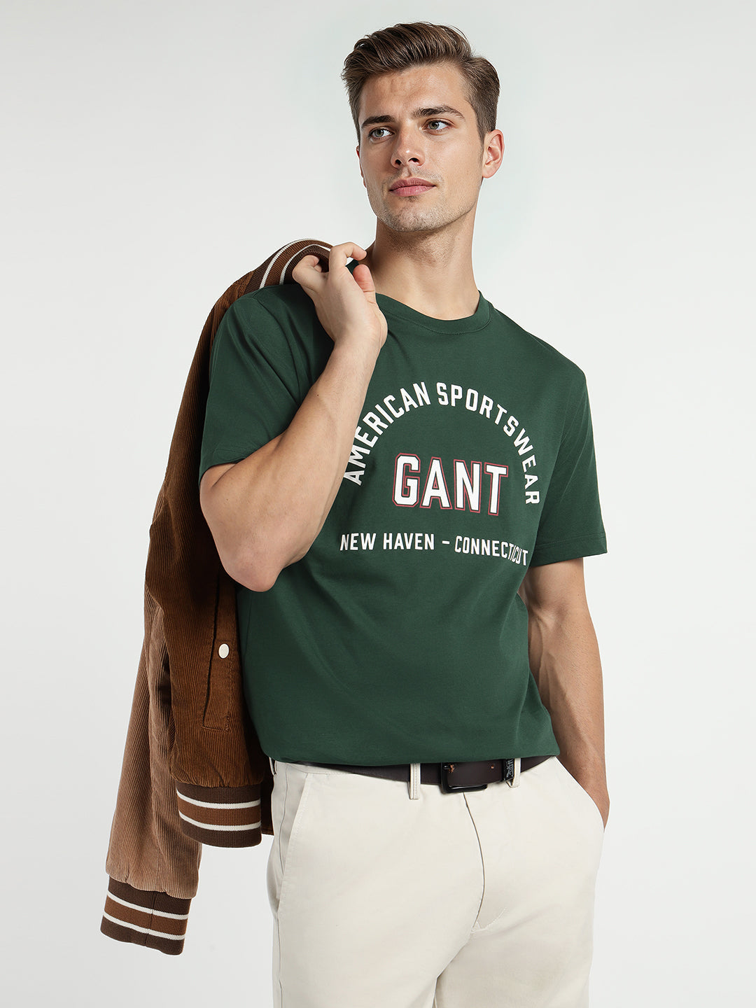 Gant Men Green Printed Crew Neck Tshirt