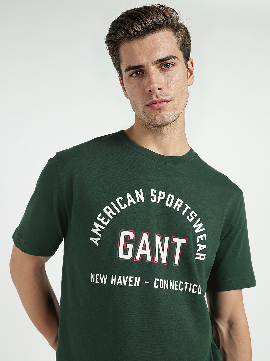 Gant Men Green Printed Crew Neck Tshirt