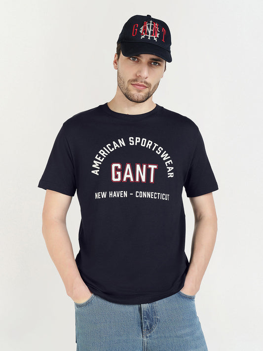 Gant Men Blue Printed Crew Neck Tshirt