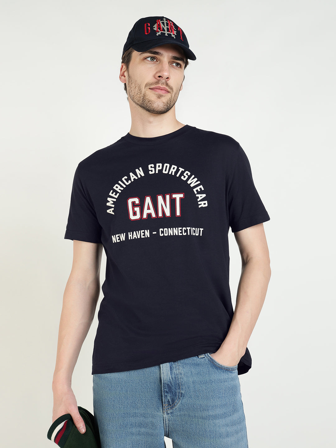 Gant Men Blue Printed Crew Neck Tshirt