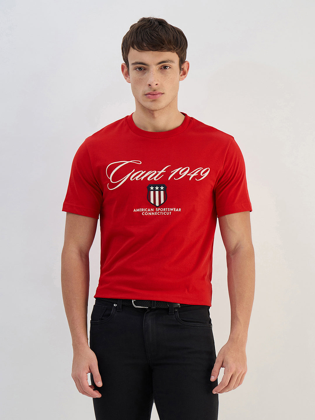 Gant Men Red Solid Pure Cotton Round Neck T Shirt