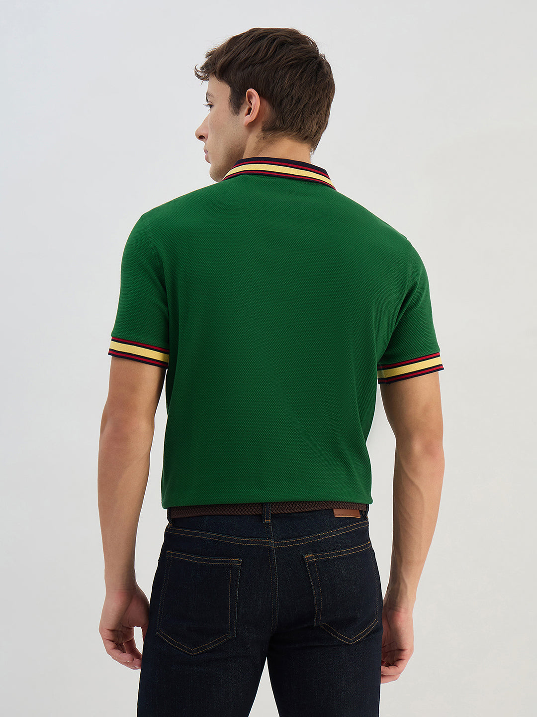 Gant Men Green Solid  Polo Collar T-Shirt