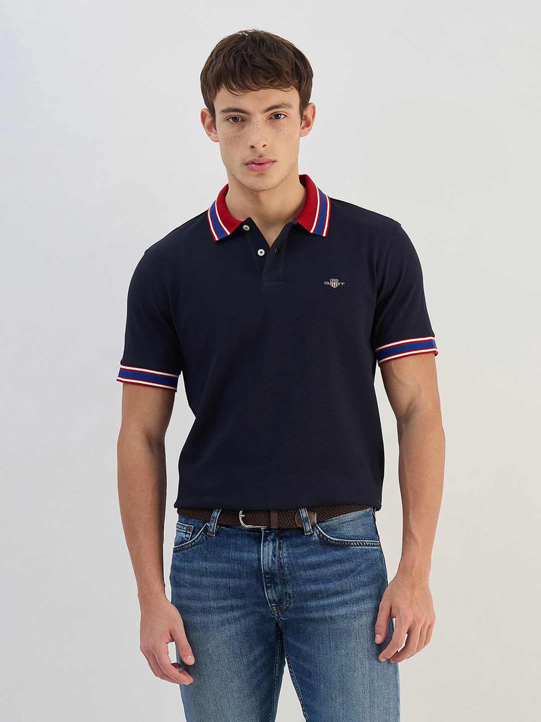 Gant Men Navy Blue Solid  Polo Collar T-Shirt