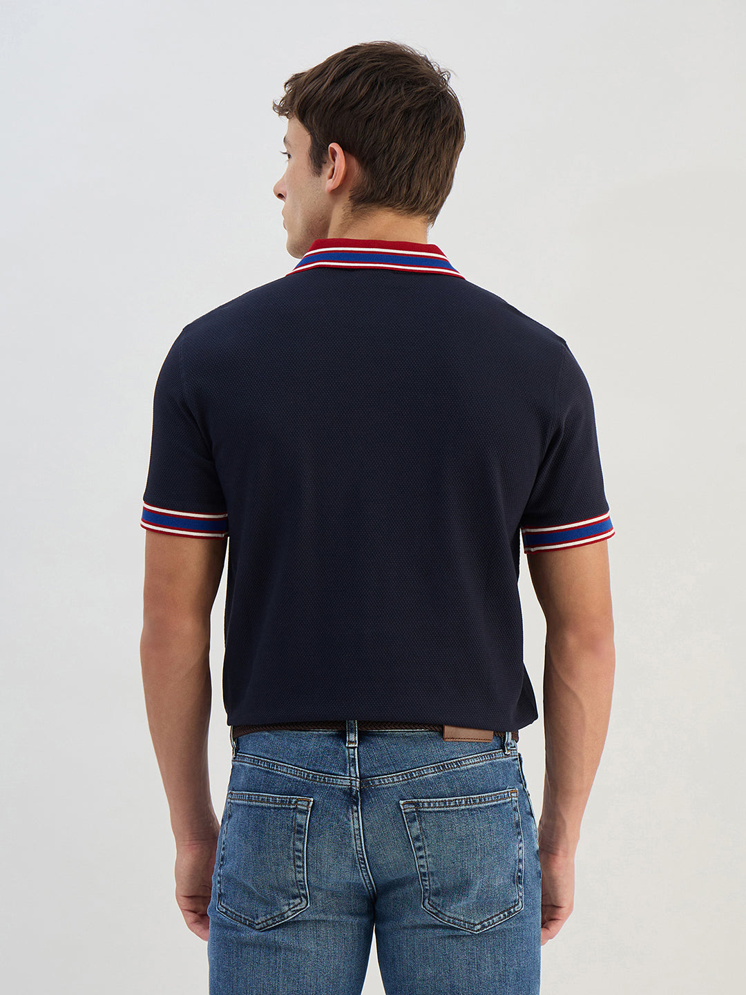 Gant Men Navy Blue Solid  Polo Collar T-Shirt