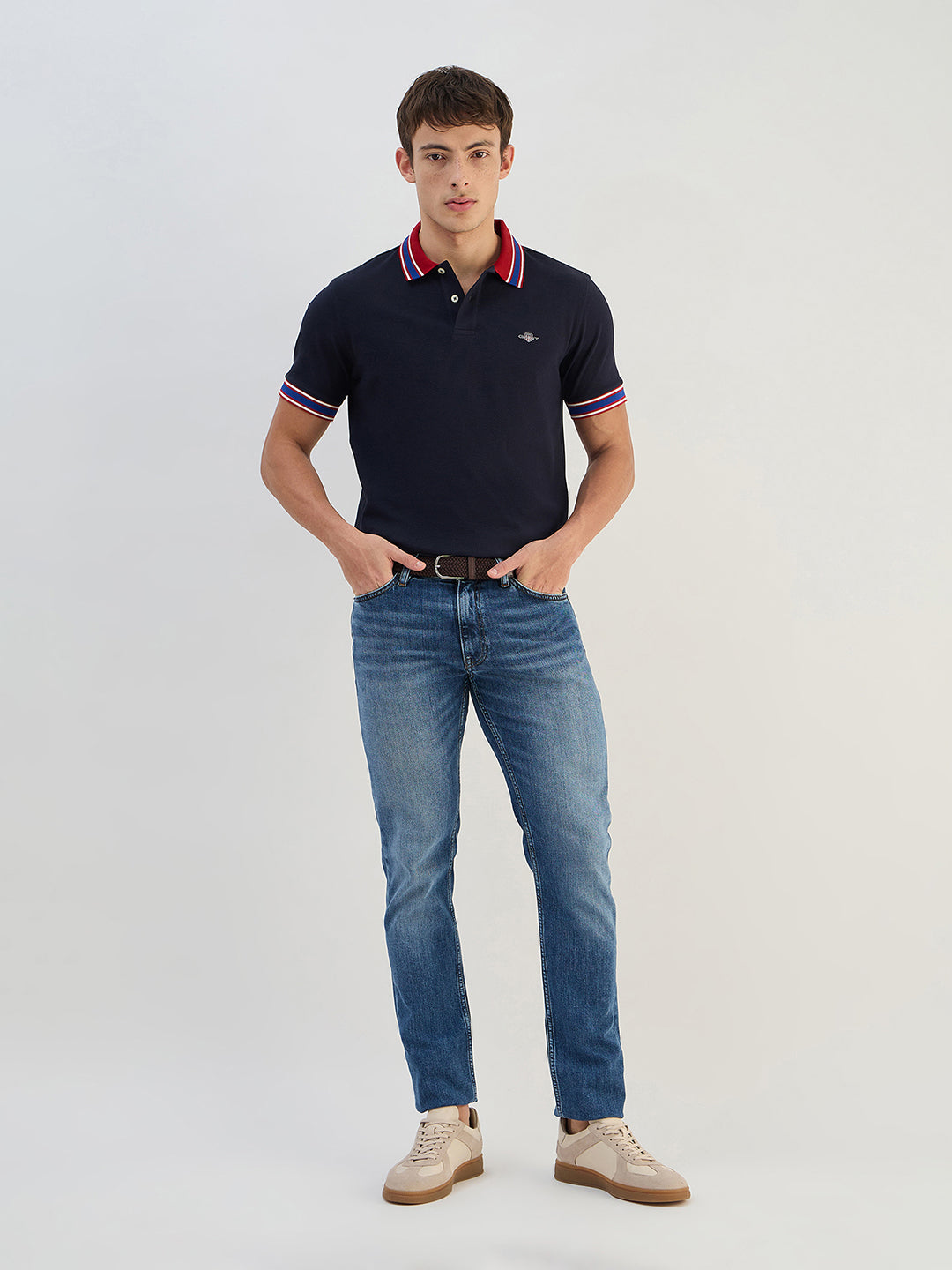 Gant Men Navy Blue Solid  Polo Collar T-Shirt