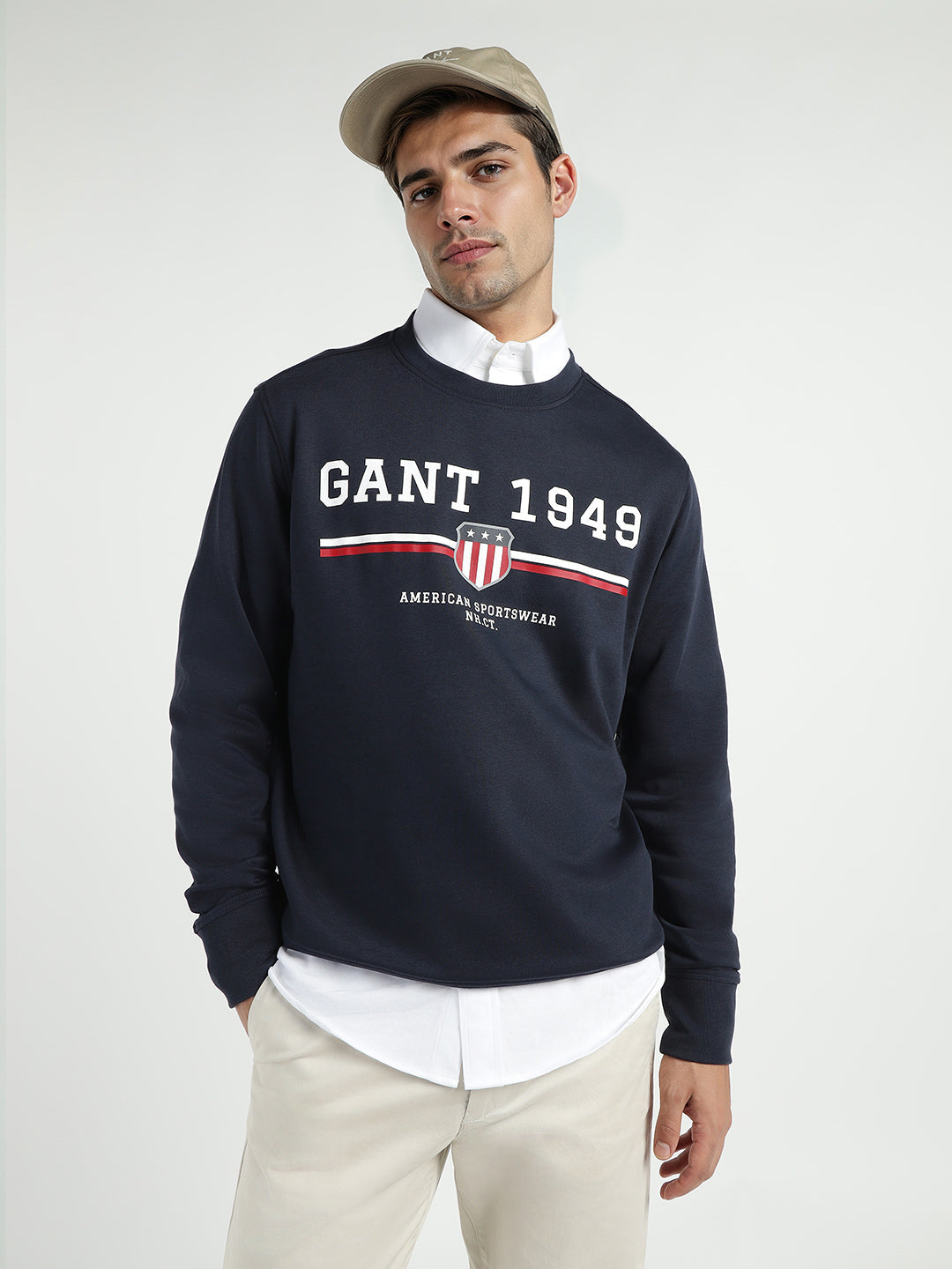 Gant Men Blue Printed Crew Neck Sweatshirt