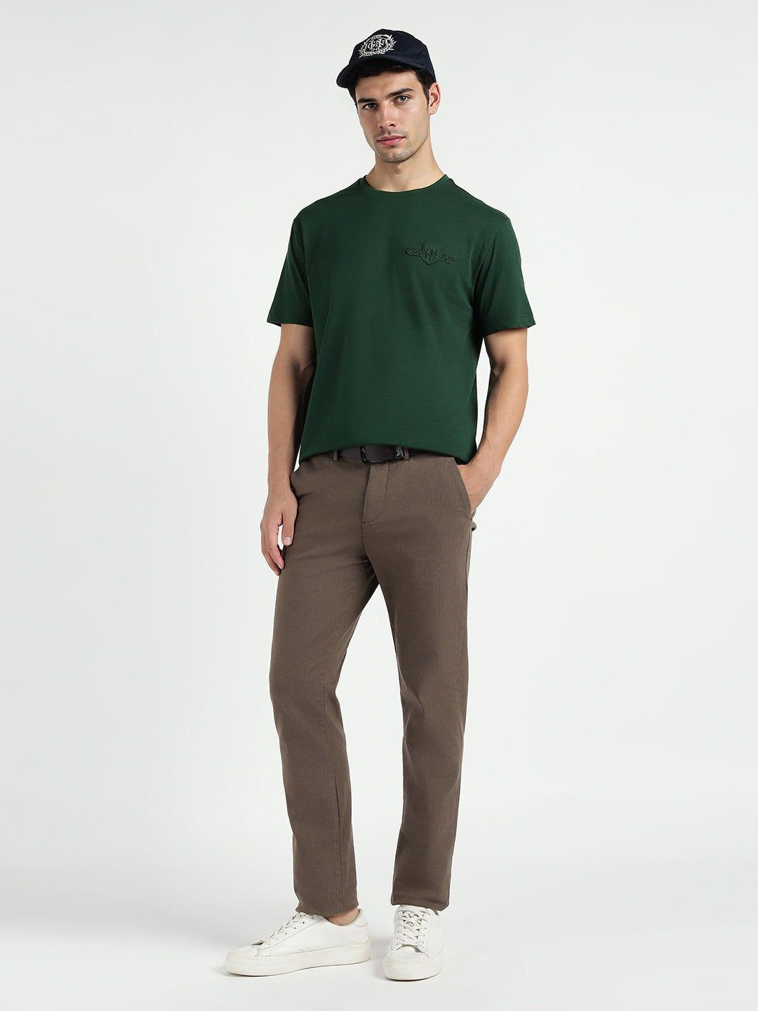 Gant Men Green Solid Crew Neck Tshirt
