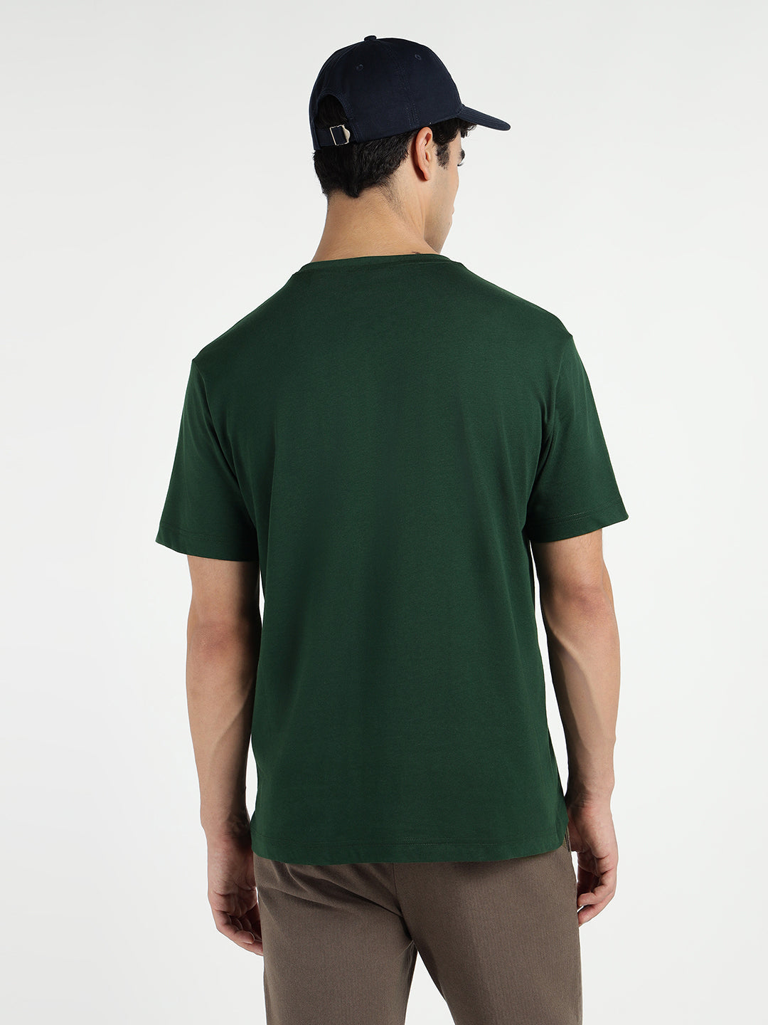 Gant Men Green Solid Crew Neck Tshirt