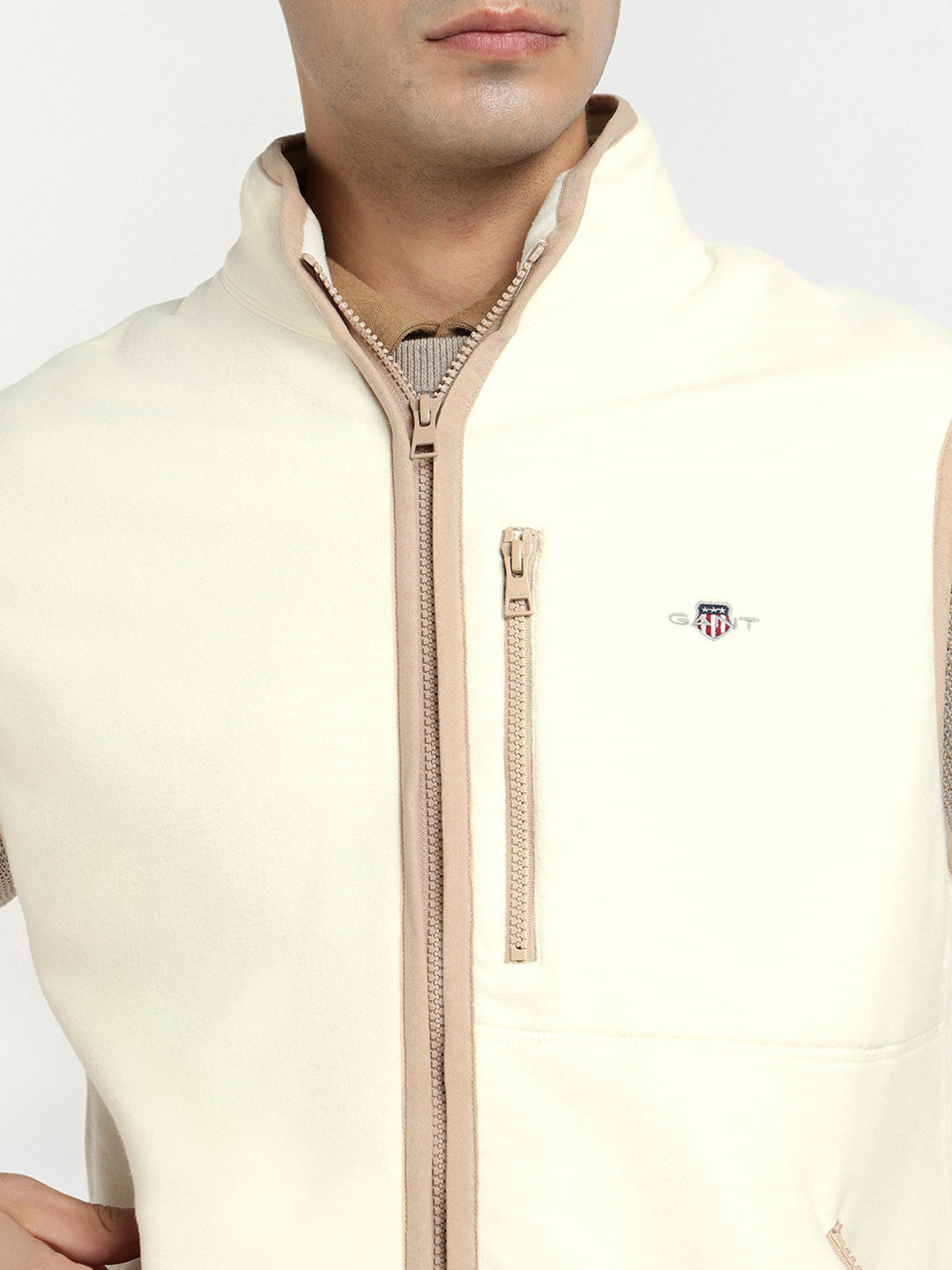 Gant Men Cream Solid Collar Sweatshirt