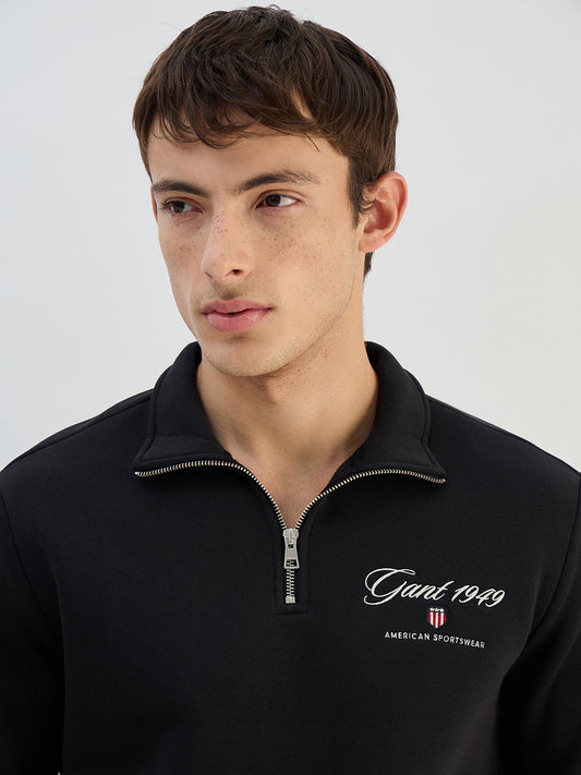 Gant Men Black Solid High Neck Sweatshirt