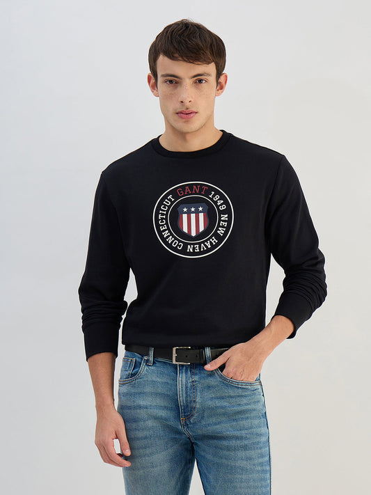 Gant Men Black Solid Round Neck Sweatshirt