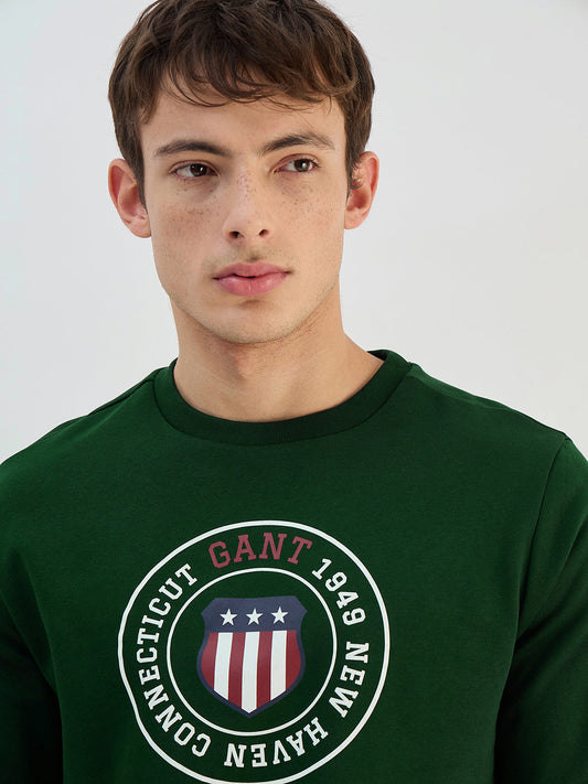 Gant Men Green Solid Round Neck Sweatshirt
