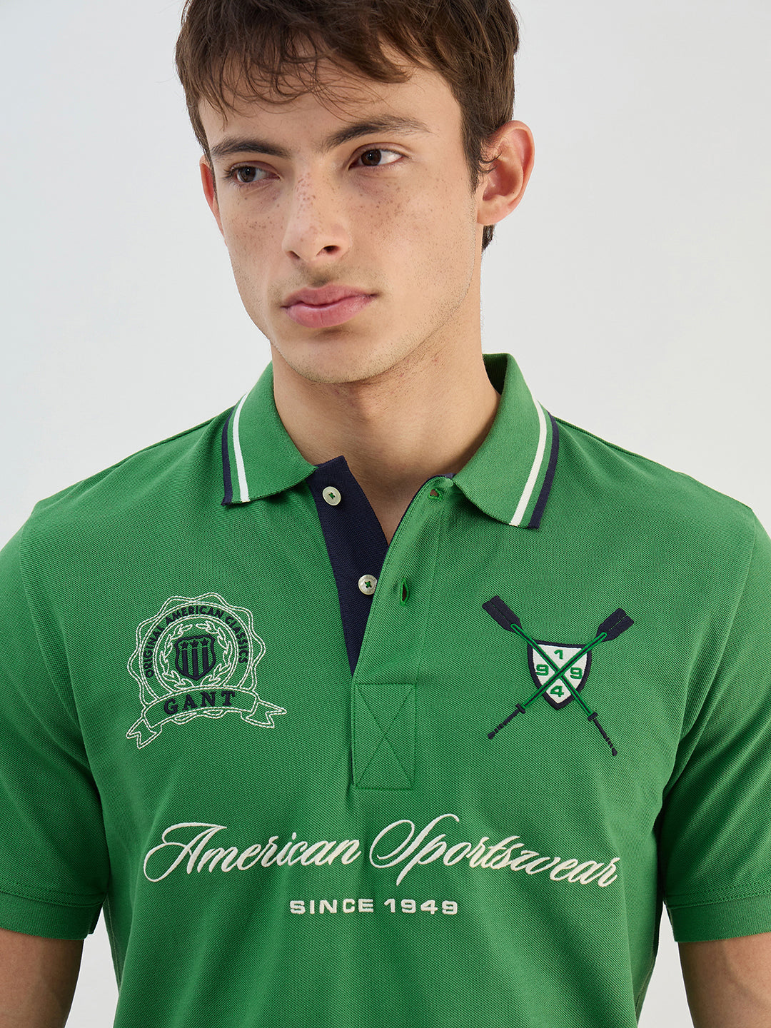 Gant Men Green Solid Pure Cotton  Polo Collar T-Shirt