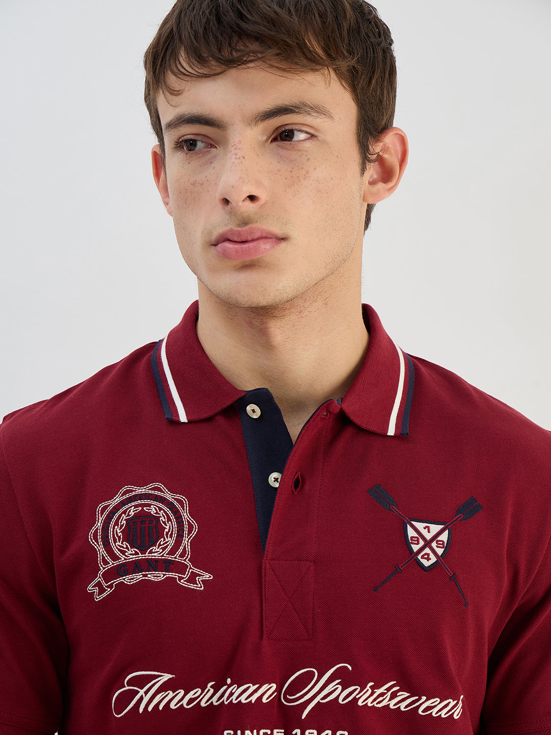 Gant Men Red Solid Pure Cotton  Polo Collar T-Shirt