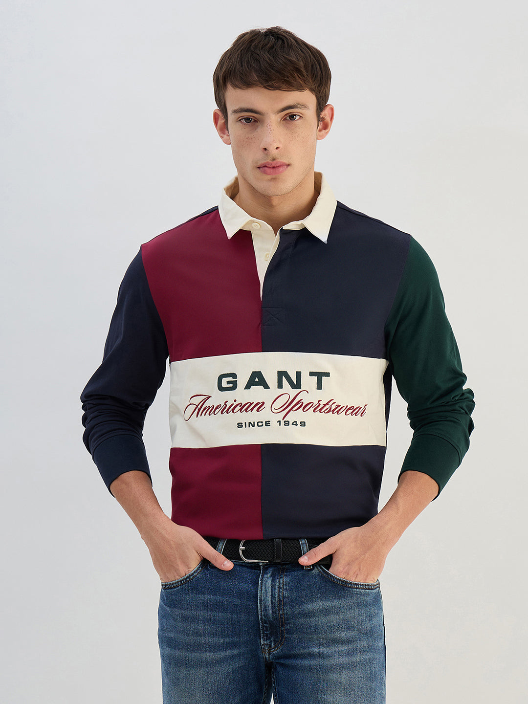 Shop Gant Men Blue Logo Pure Cotton Collared Ruggers - GANT India