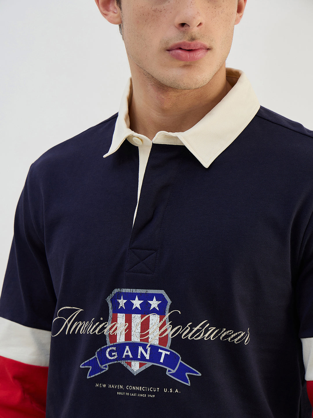 Gant Men Navy Blue Logo Pure Cotton Collared Ruggers