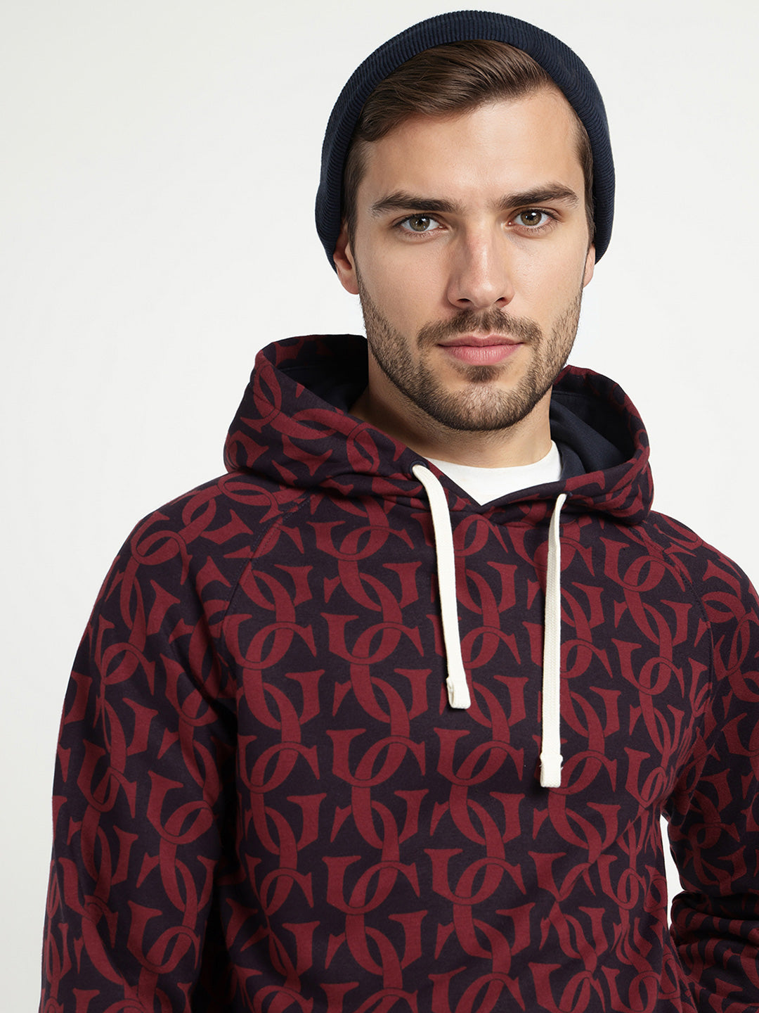 Gant Men Blue Printed Hooded Sweatshirt