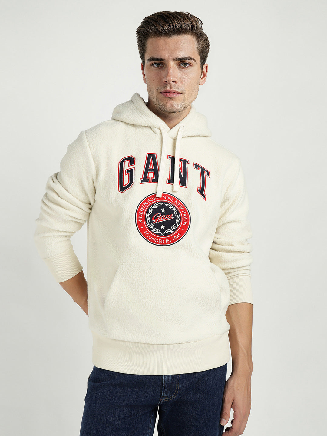 Gant Men Cream Solid Hooded Sweatshirt