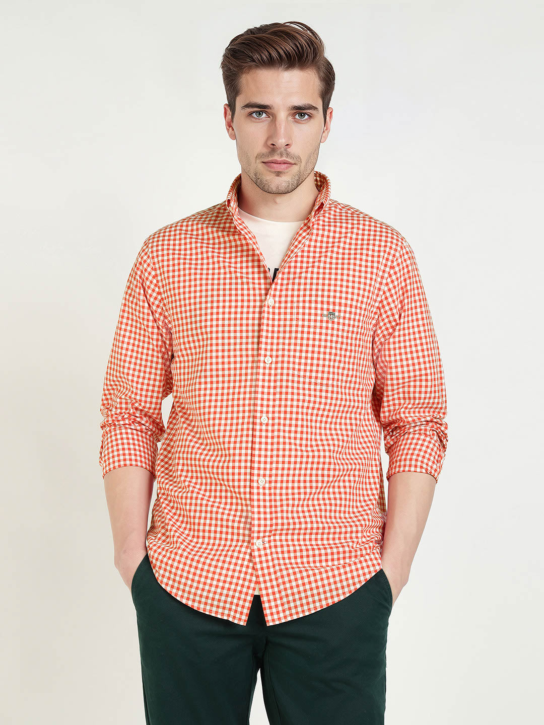 Gant Men Orange Checks Collar Shirt