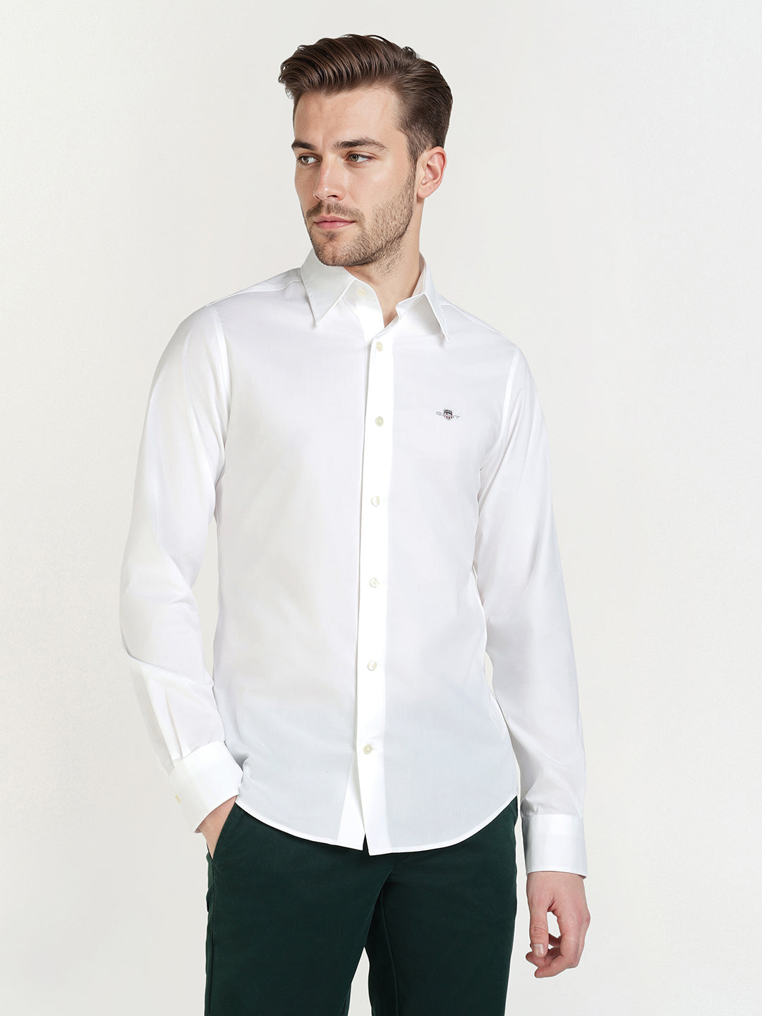 Gant Men White Solid Collar Shirt