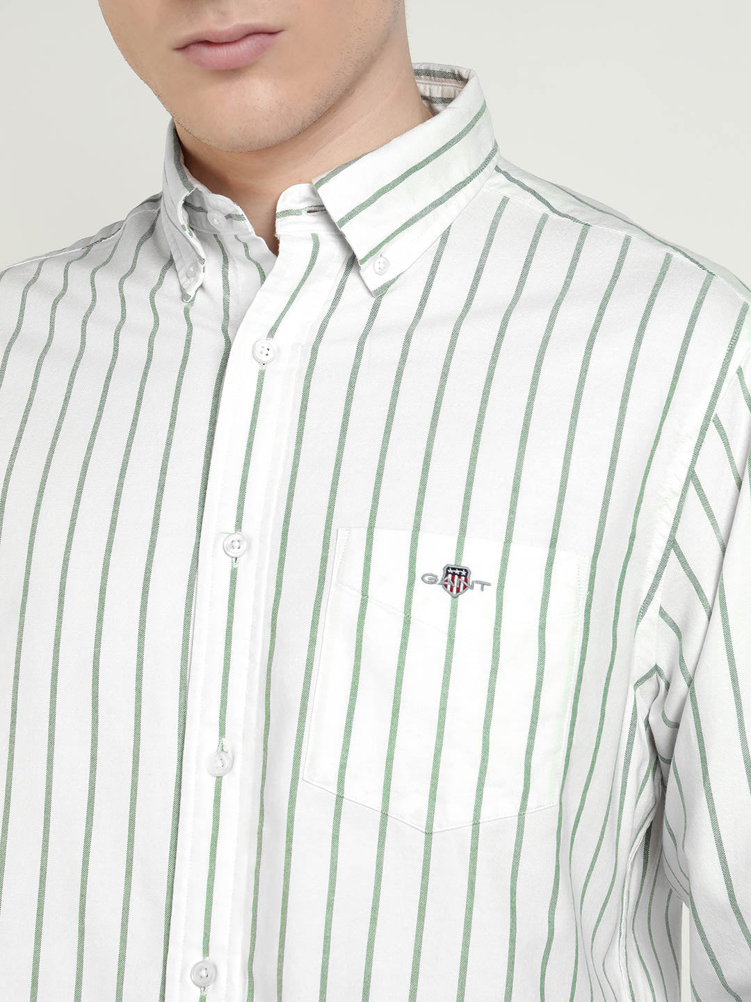 Gant Men Green Striped Collar Shirt