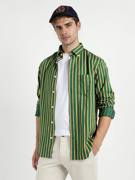 Gant Men Green Striped Collar Shirt