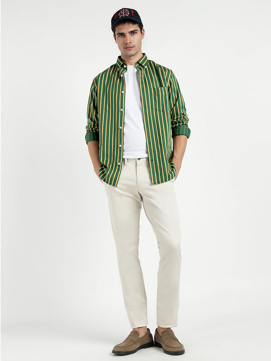 Gant Men Green Striped Collar Shirt