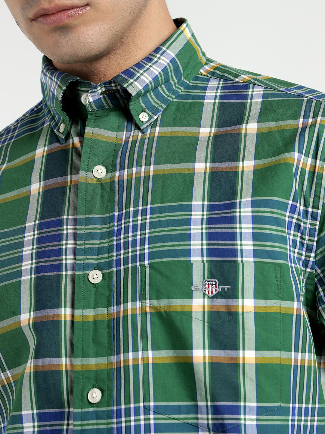 Gant Men Green Checks Collar Shirt