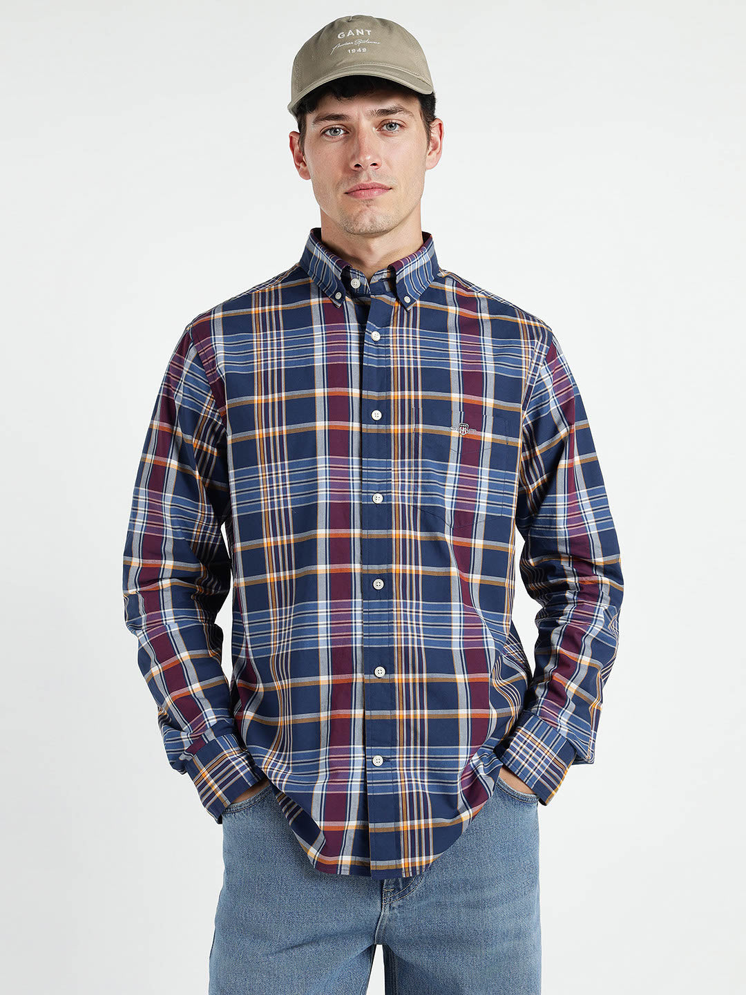 Gant Men Blue Checks Collar Shirt